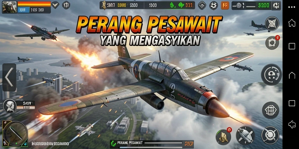Screenshot utama 5RT menampilkan pesawat tempur dalam aksi di langit.