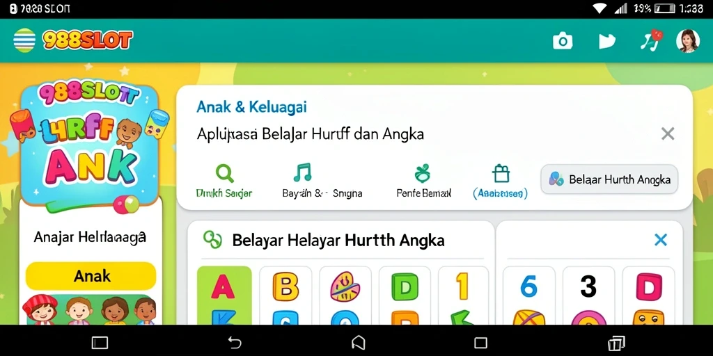 Antarmuka aplikasi 988SLOT yang interaktif dan ramah anak.
