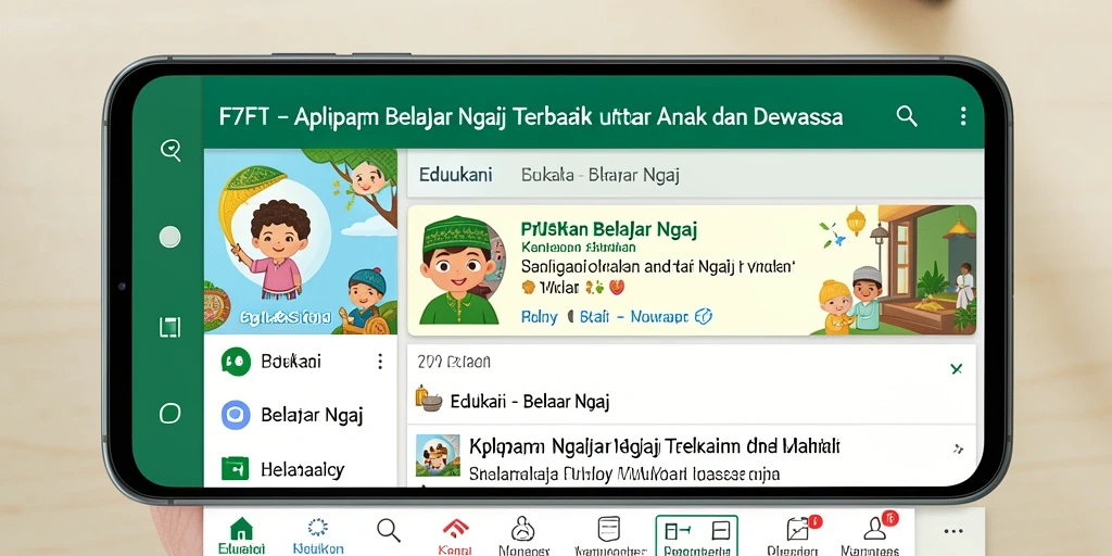 Tampilan antarmuka F7F7 yang interaktif dan menarik untuk belajar ngaji.