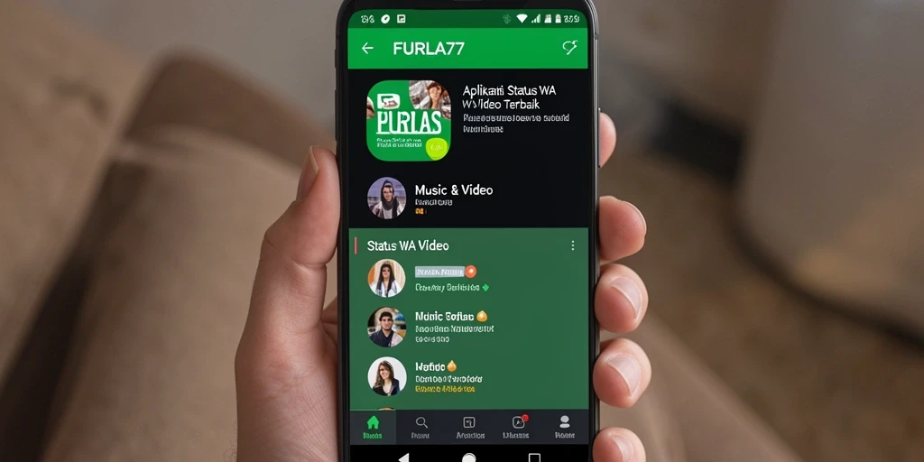 Antarmuka aplikasi FURLA77 dengan pilihan Status WA Video.