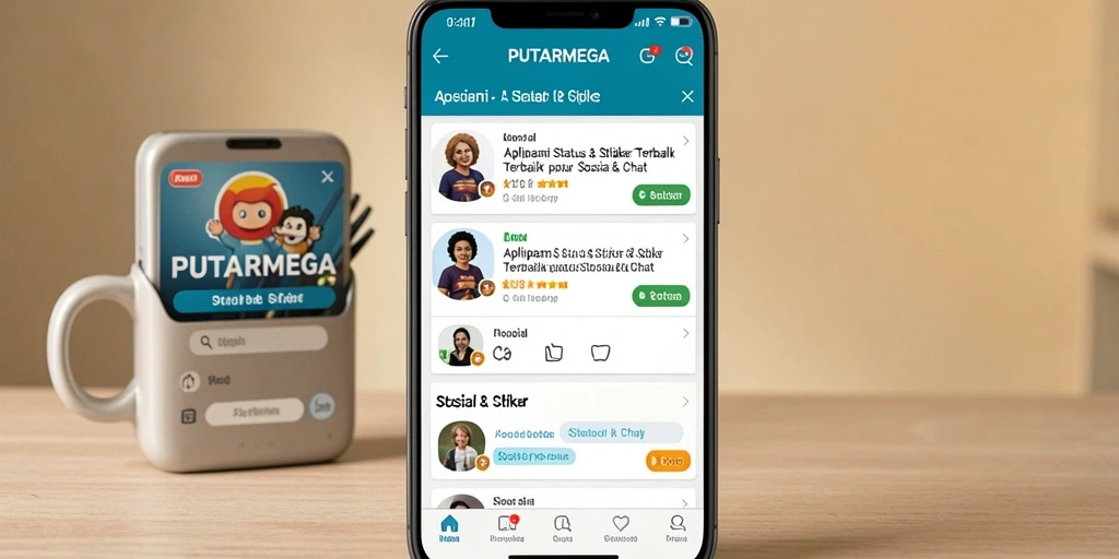 Tampilan antarmuka aplikasi PUTARMEGA dengan berbagai stiker menarik.